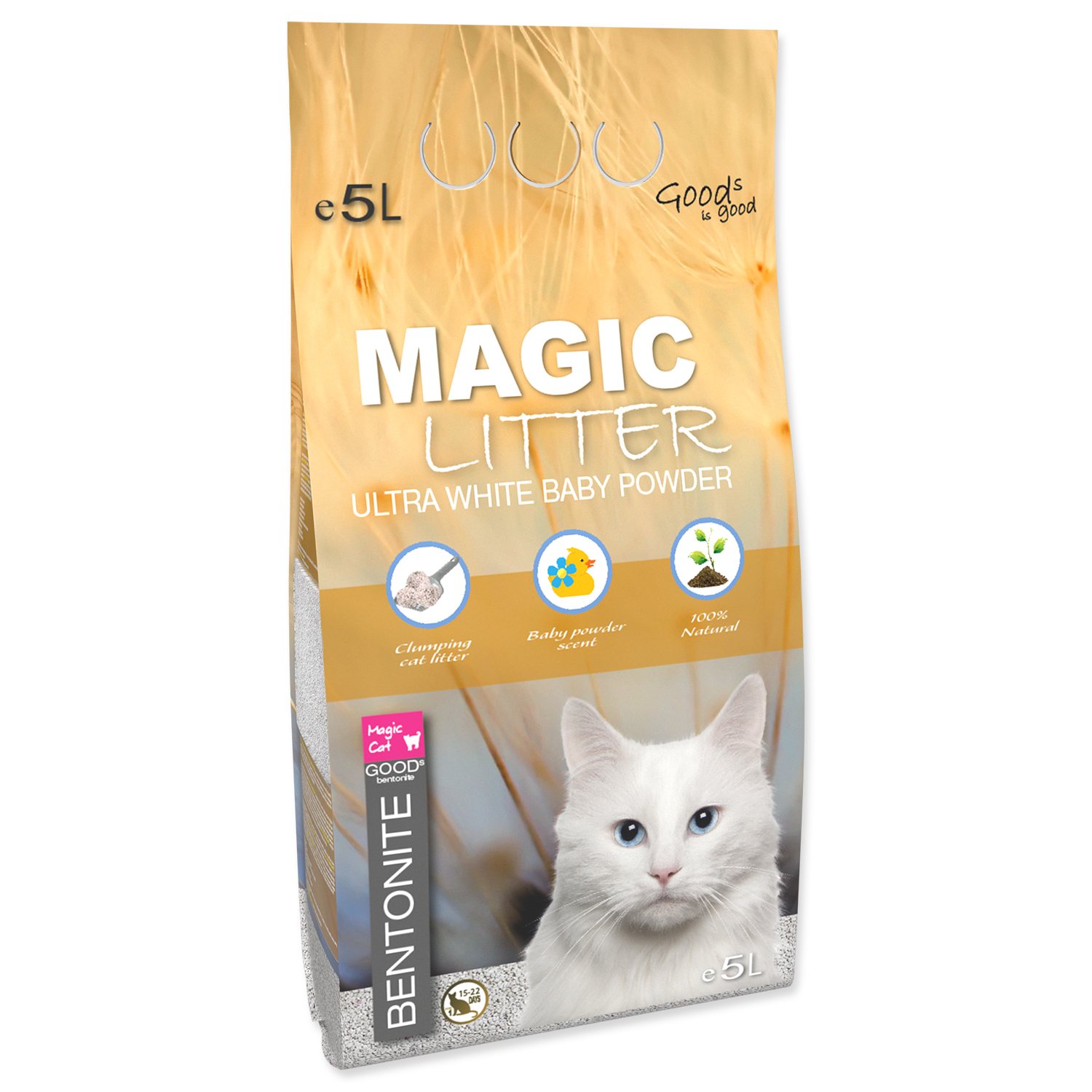 Magic Cat Kočkolit Magic Litter Bentonite Ultra White Baby Powder 5L/4,4kg