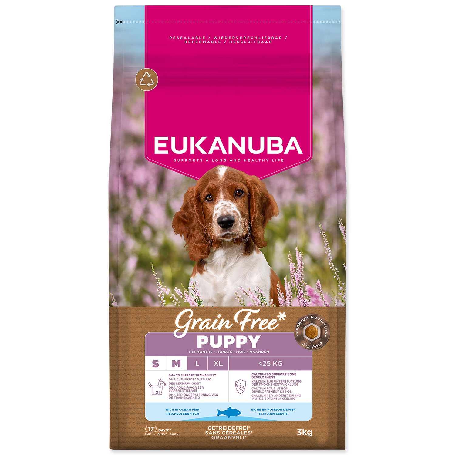Krmivo EUKANUBA Grain Free Puppy Small & Medium rich in ocean fish 3kg