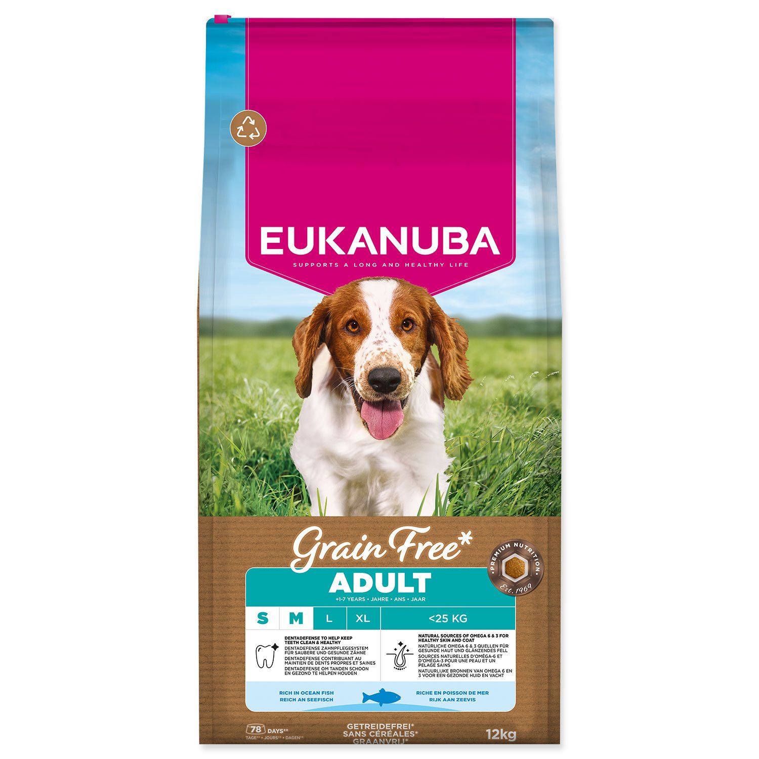 Krmivo EUKANUBA Grain Free Adult Small & Medium rich in ocean fish 12kg
