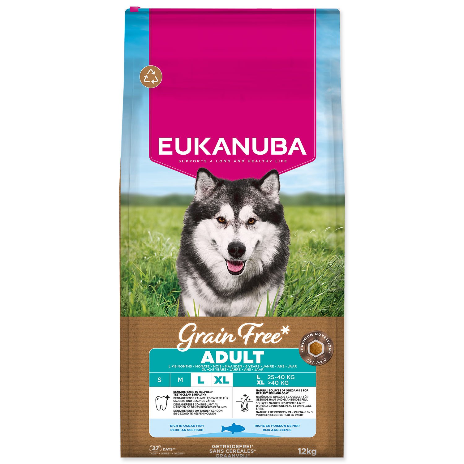 Krmivo EUKANUBA Grain Free Adult Large rich in ocean fish 12kg