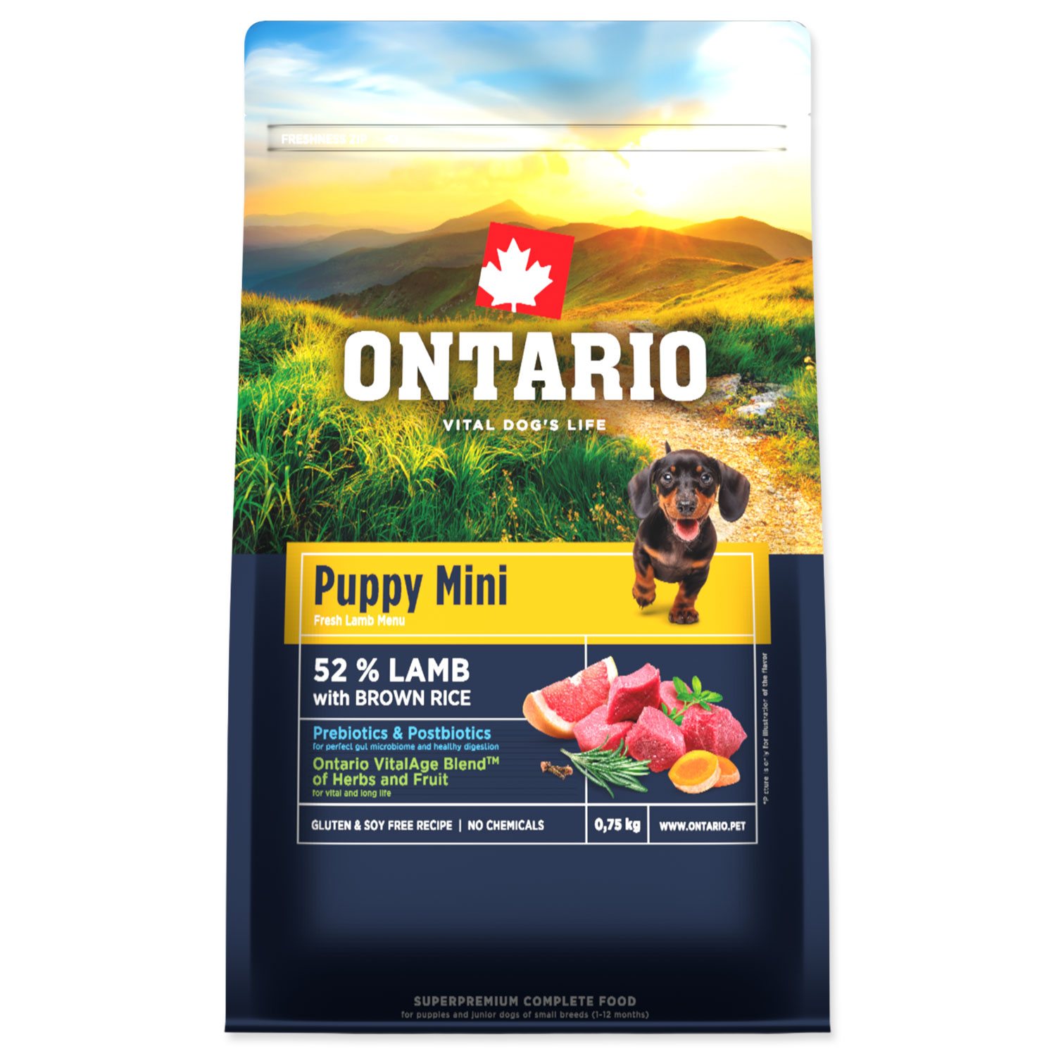 Krmivo Ontario Puppy Mini Lamb & Brown Rice 0,75kg