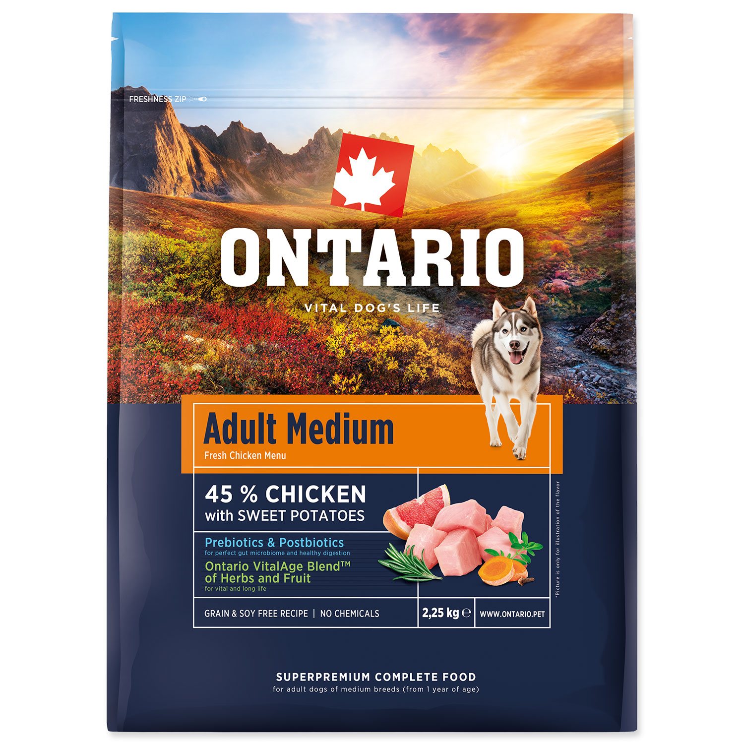 Ontario Adult Medium Kůře & Brambory 2,25kg