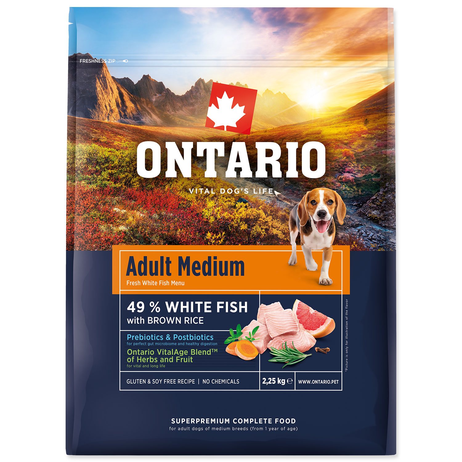 Krmivo Ontario Adult Medium Fish & Brown Rice 2,25kg