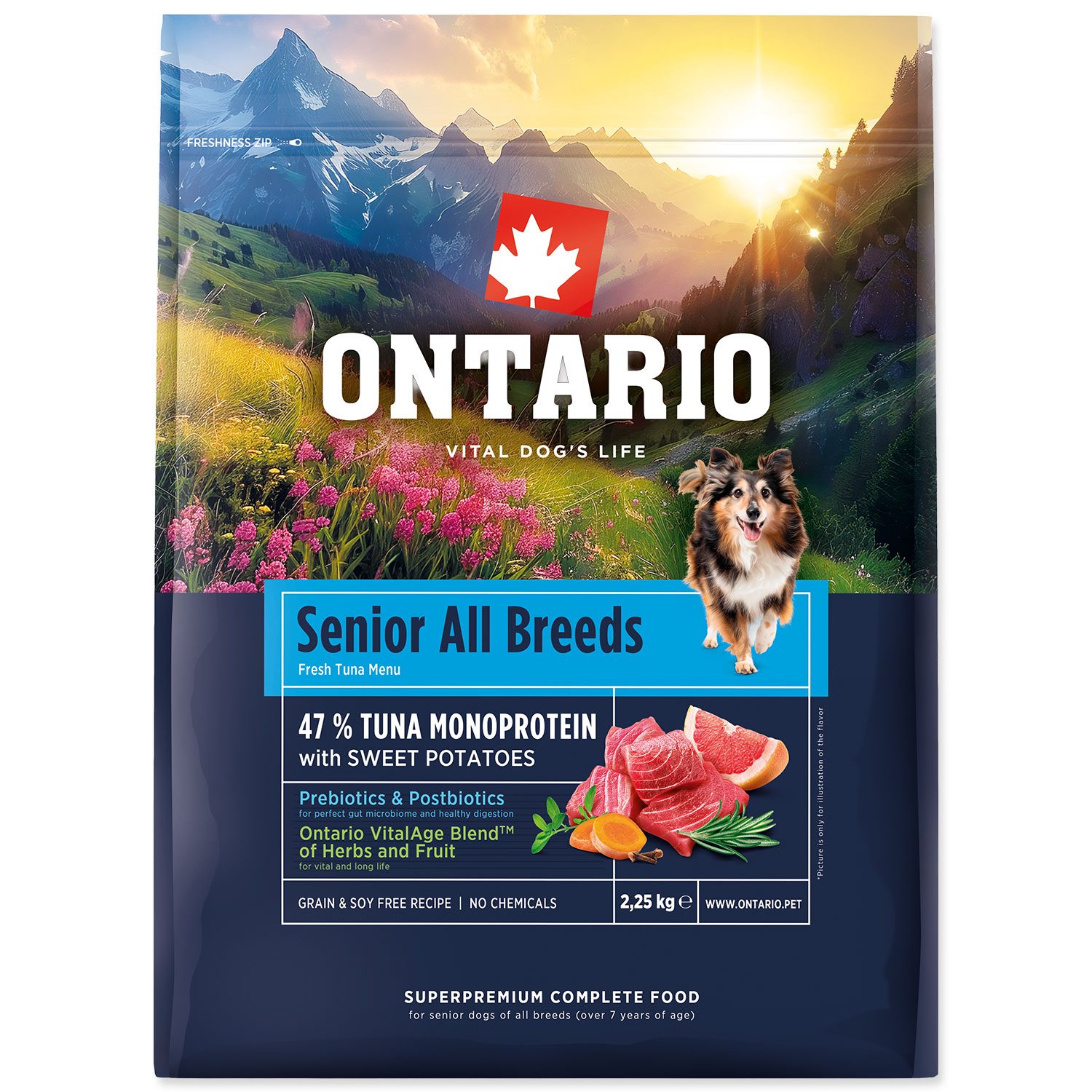 Krmivo Ontario Senior All Breeds Monoprotein Tuna & Sweet Potatoes 2,25kg