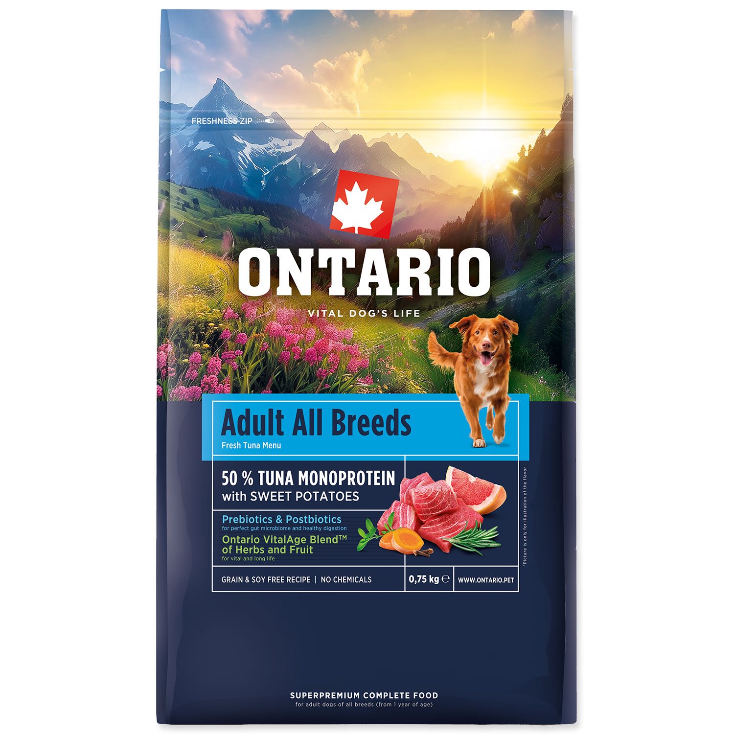 Krmivo Ontario Adult All Breeds Monoprotein Tuna & Sweet Potatoes 0,75kg
