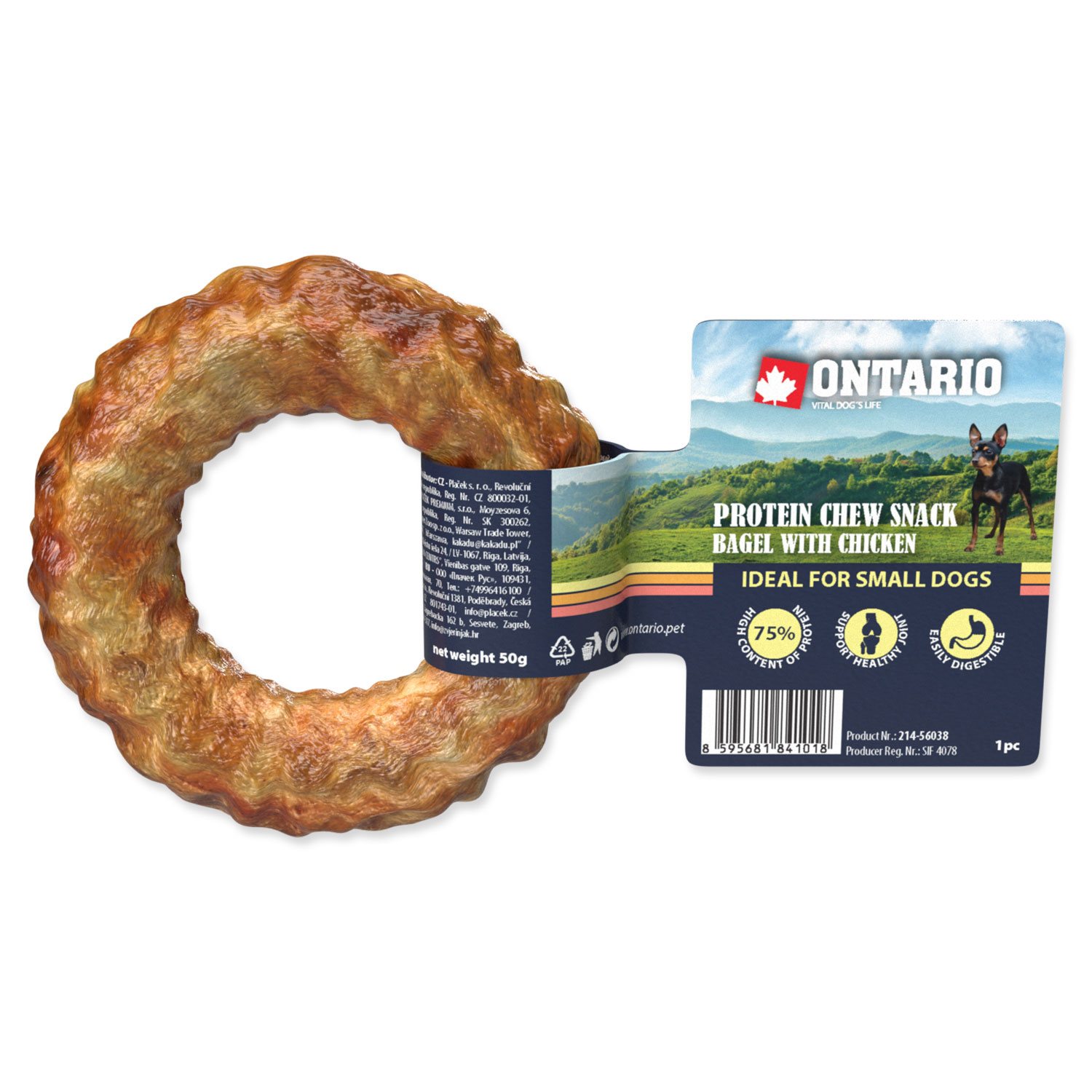 Pochoutka Ontario Protein kuře, žvýkací bagel 8,9cm