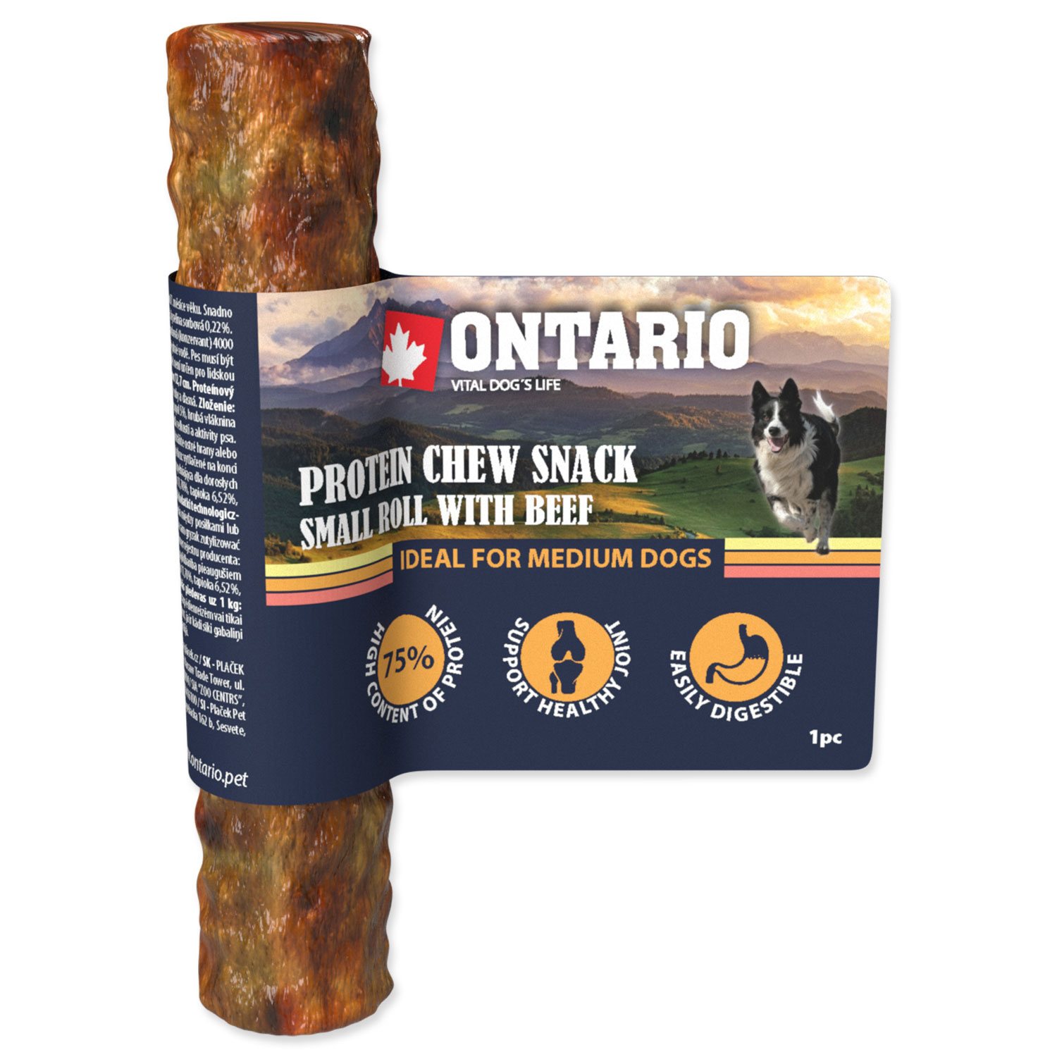 Pochoutka Ontario Protein hovězí, žvýkací rolka malá 12,7cm