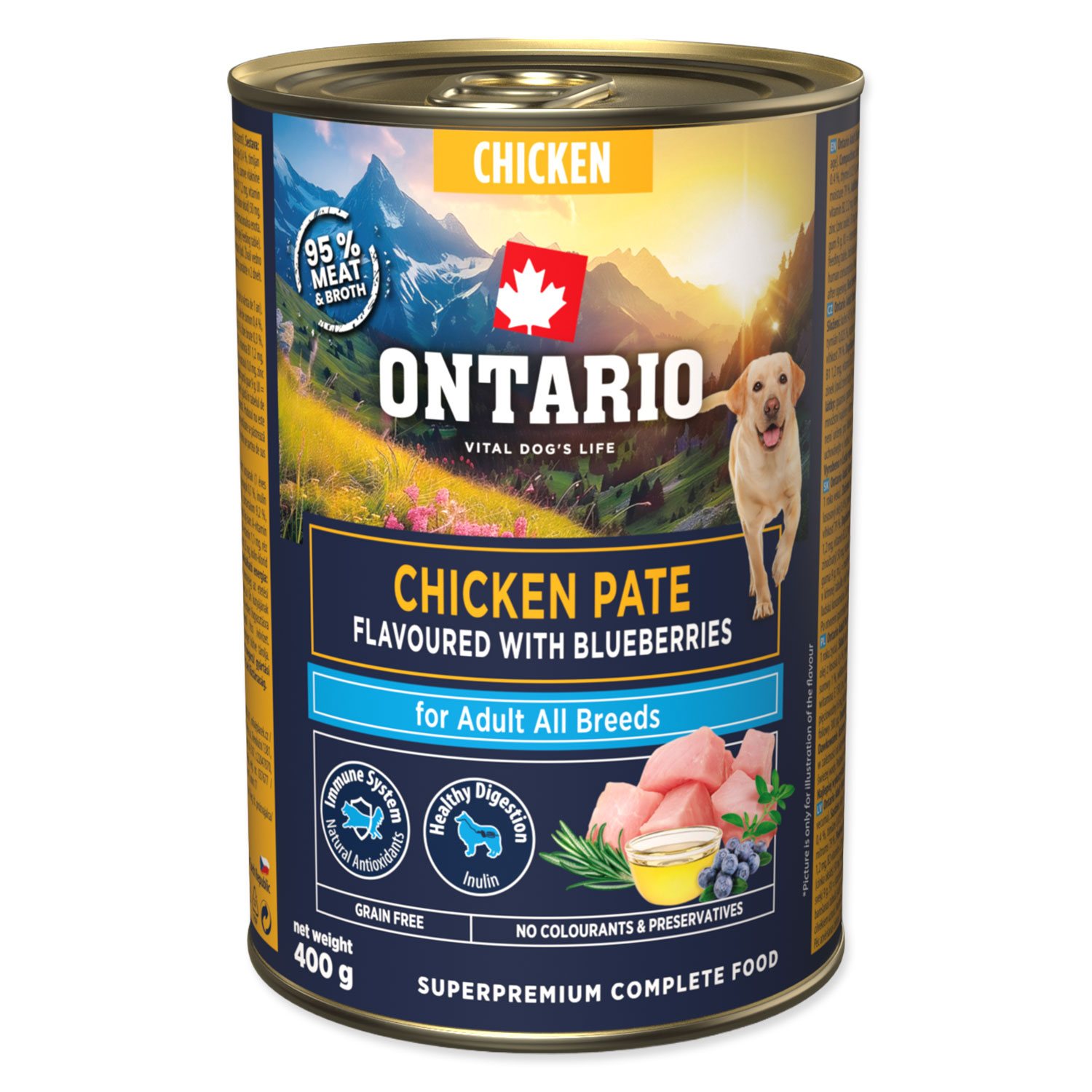 Konzerva Ontario Adult kuřecí pate s příchutí borůvek 400g