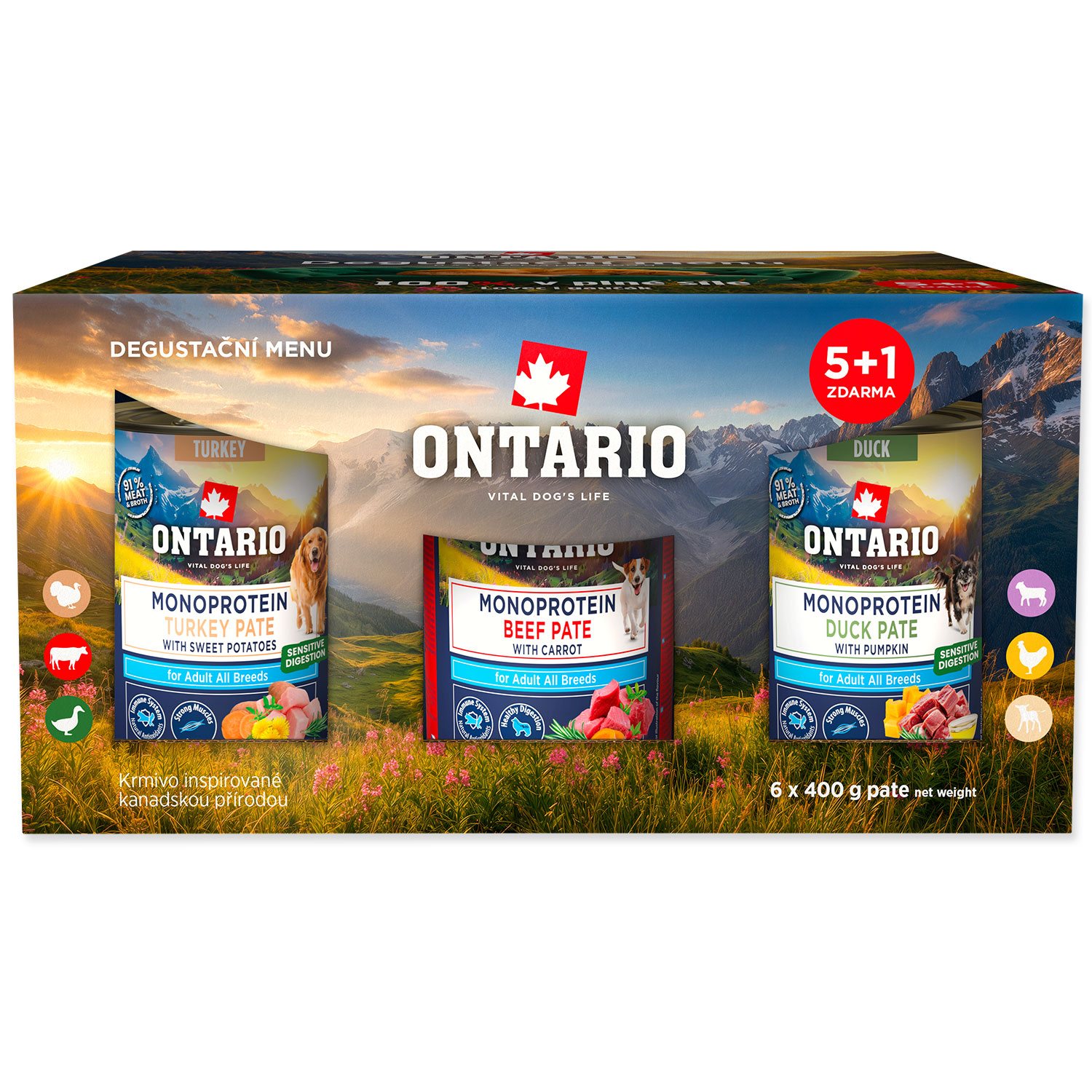 Ontario Degustační Balíček Paštik pro Psy 6×400g