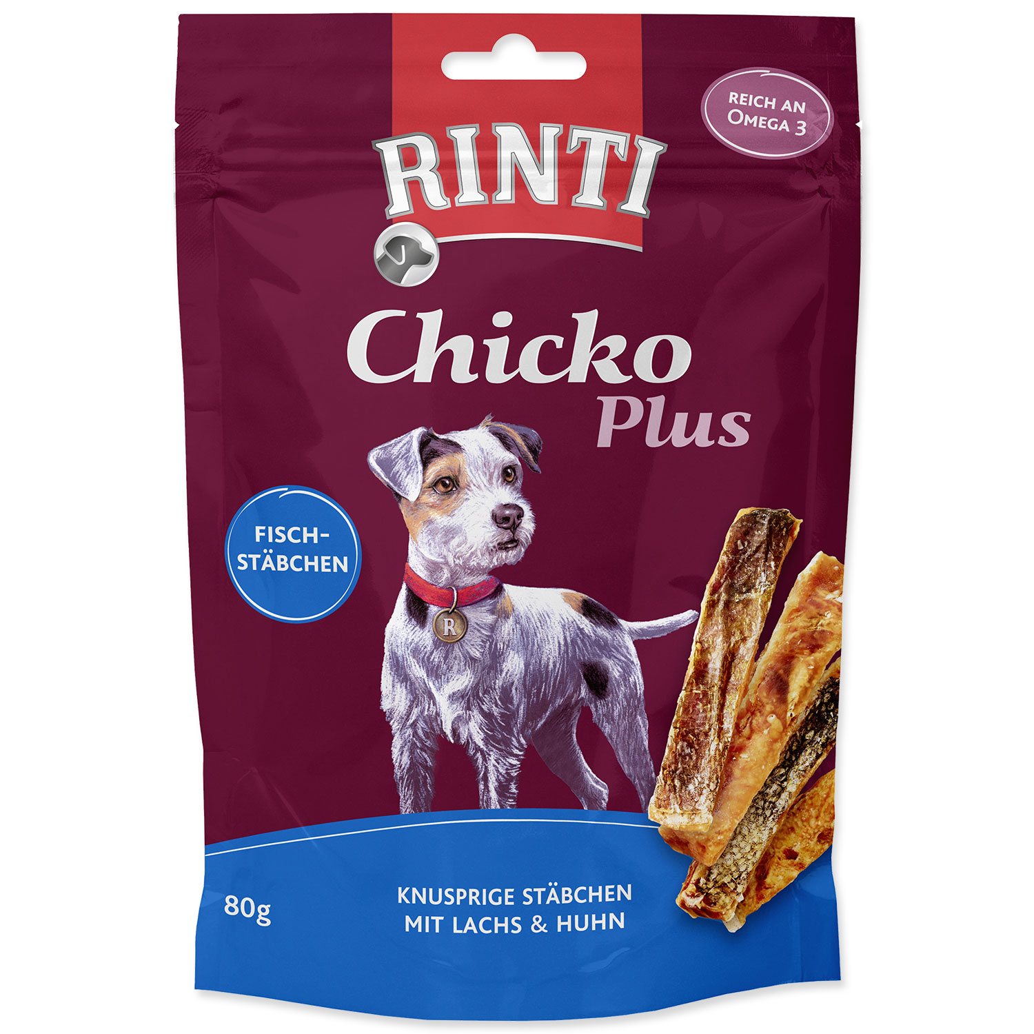 Pochoutka Rinti Chicko Plus losos a kuře 80g
