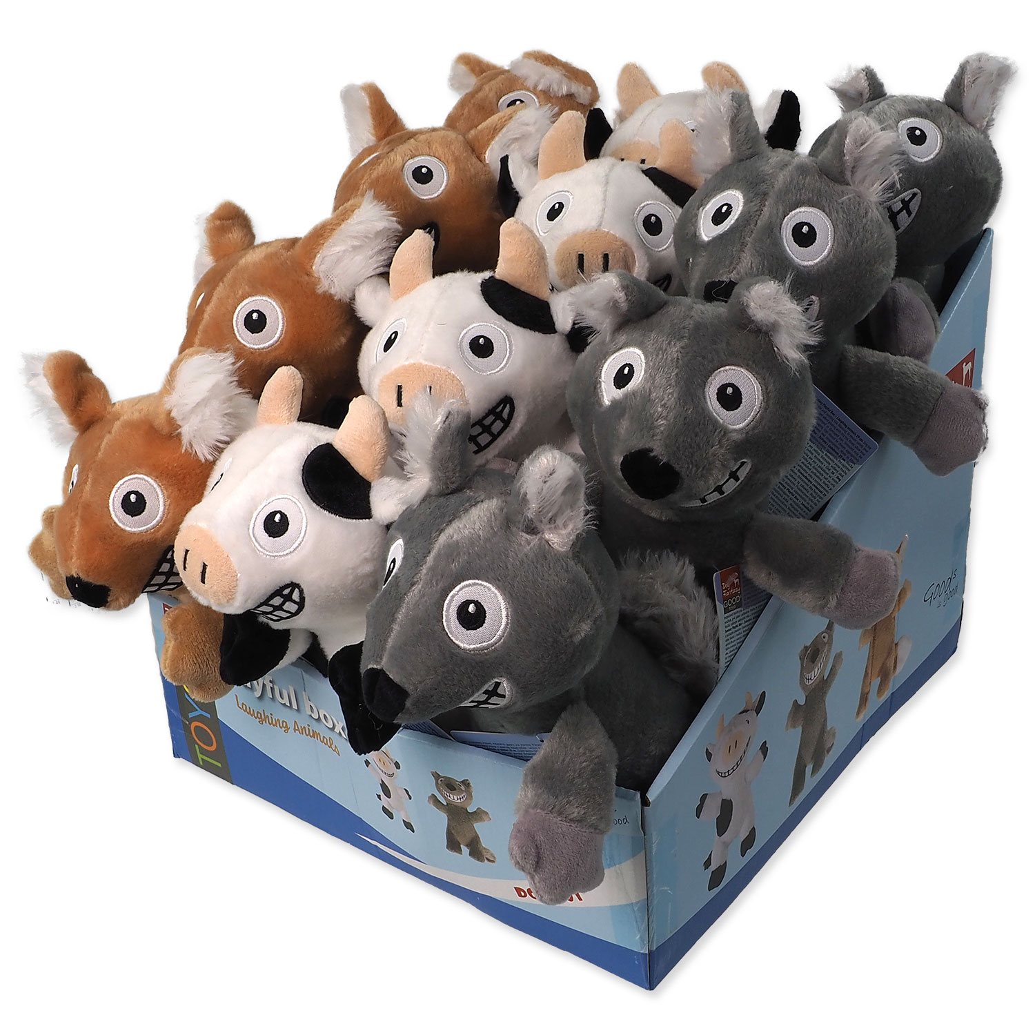 Hračky Dog Fantasy Playful Box Laughing zvířat pískací a šustící ocas mix 29cm 18ks