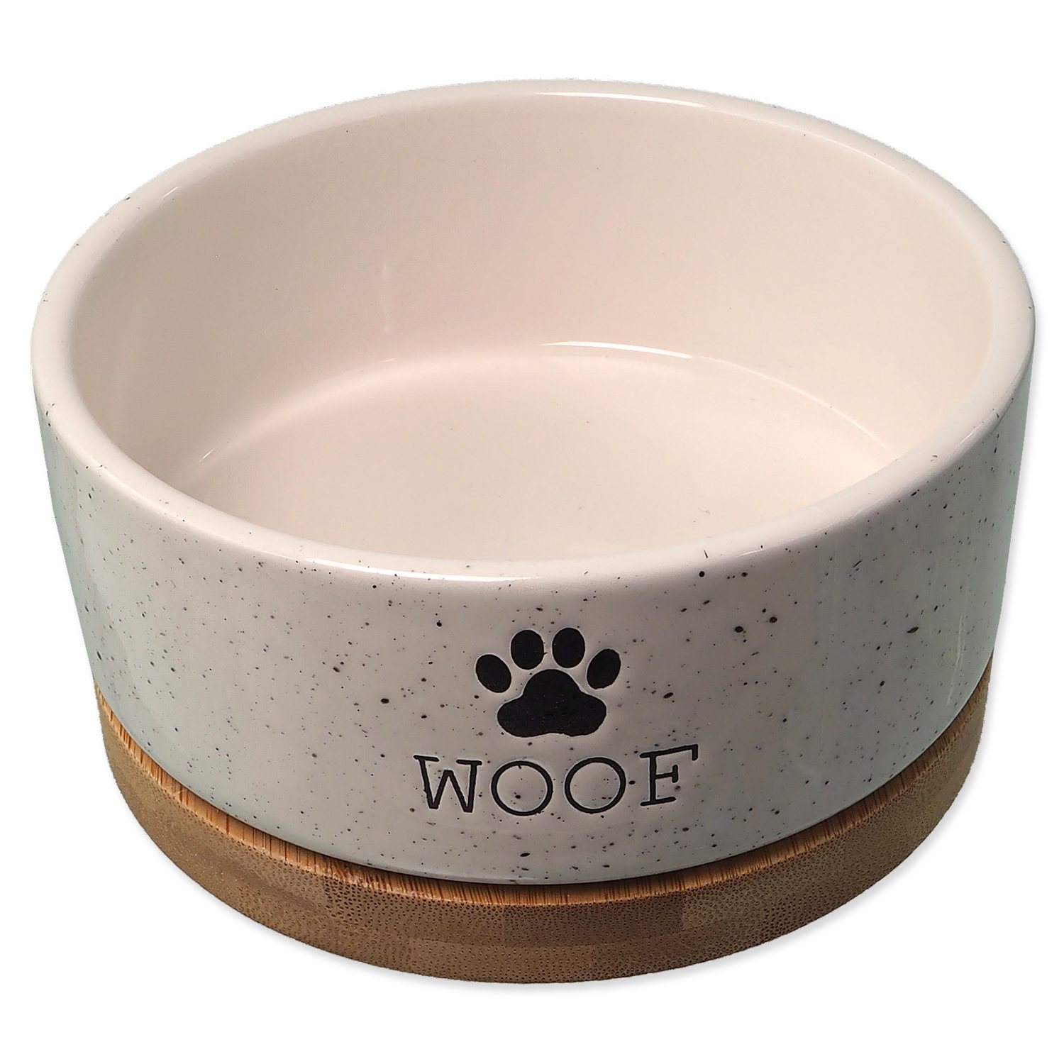 Miska Dog Fantasy keramická bílá WOOF s podtáckem 13x5,5cm, 400ml