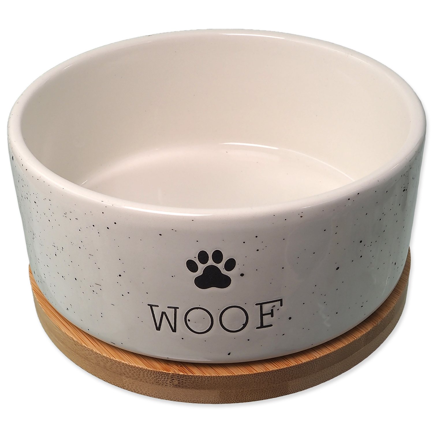 Miska Dog Fantasy keramická bílá WOOF s podtáckem 16x6,5cm, 850ml