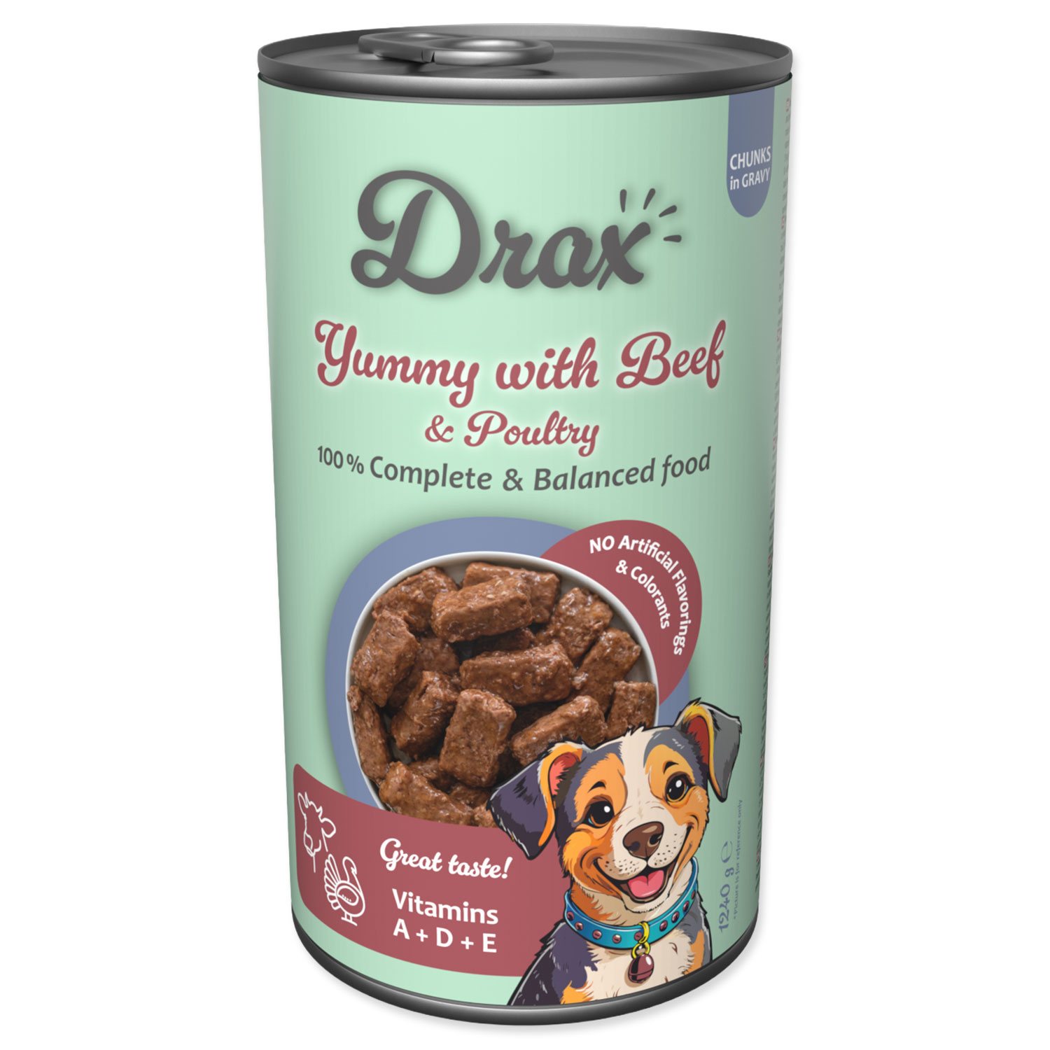 Konzerva Drax Adult s hovězím a drůbežím 1240g
