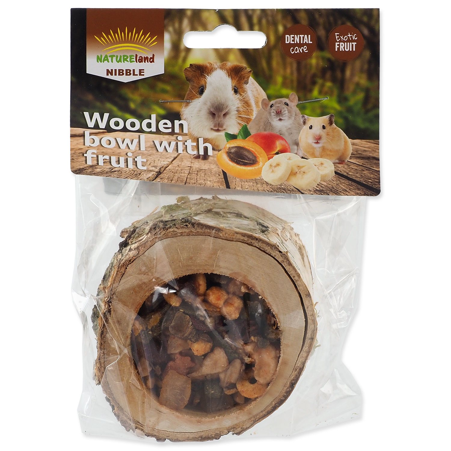 Pochoutka Miska Nature Land Nibble plněná ovocem dřevěná 120g