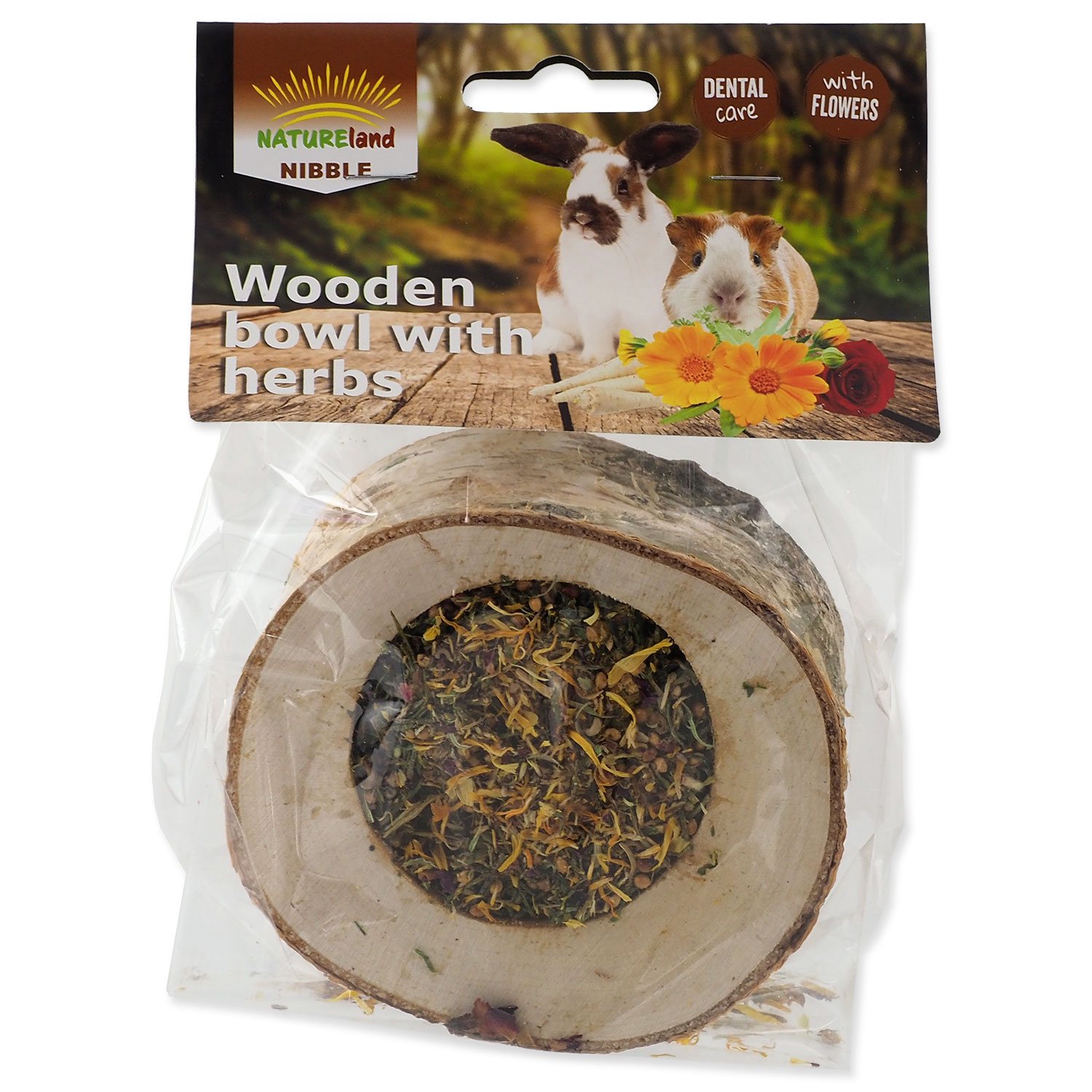 Pochoutka Nature Land Nibble miska plněná bylinkami dřevěná 120g