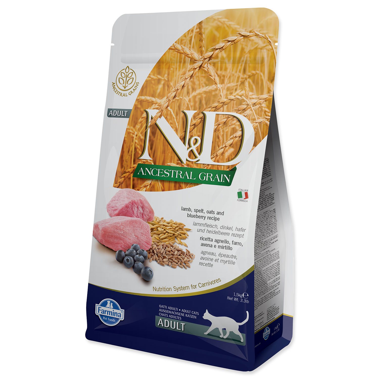 Krmivo N&D Cat Ancestral Grain Chicken, Spelt, Oats & Blueberry 1,5kg