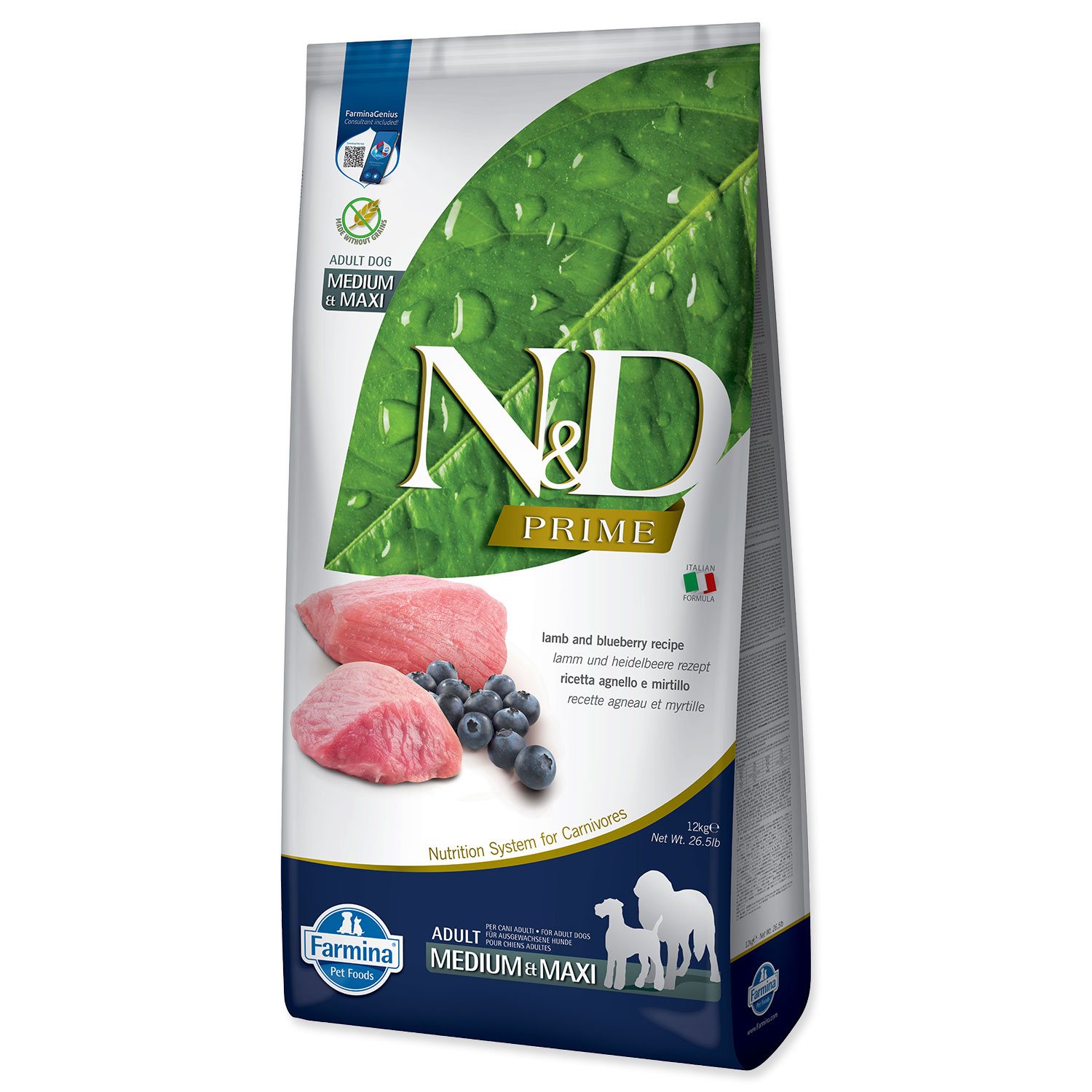 Krmivo N&D Dog Prime Adult Medium & Maxi Lamb & Blueberry 12kg