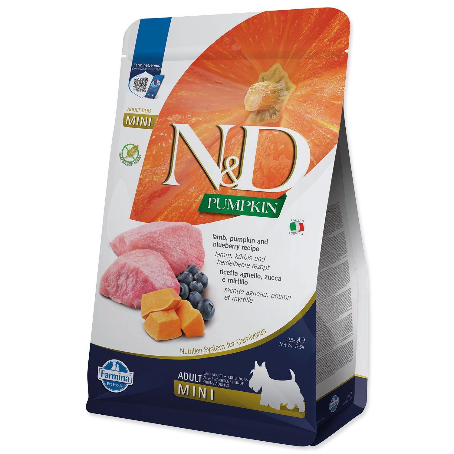 Krmivo N&D Dog Adult Mini Grain Free Pumpkin Lamb & Blueberry 2,5kg