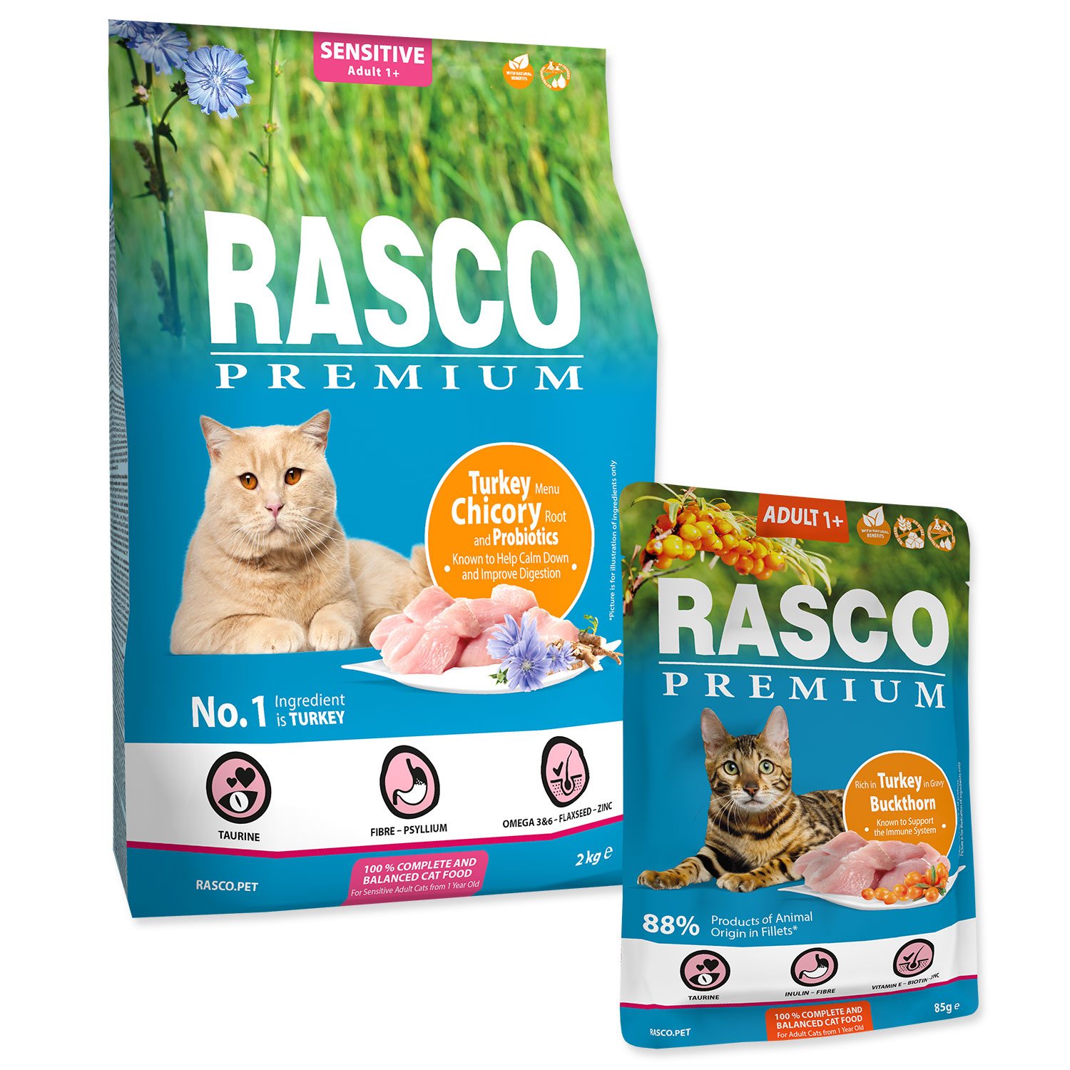 Krmivo Rasco Premium Sensitive krůta 2kg + 5 kapsiček ZDARMA