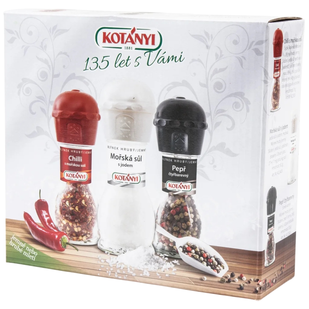 Kotányi sada mlýnků na pepř, sůl a chilli 3 ks