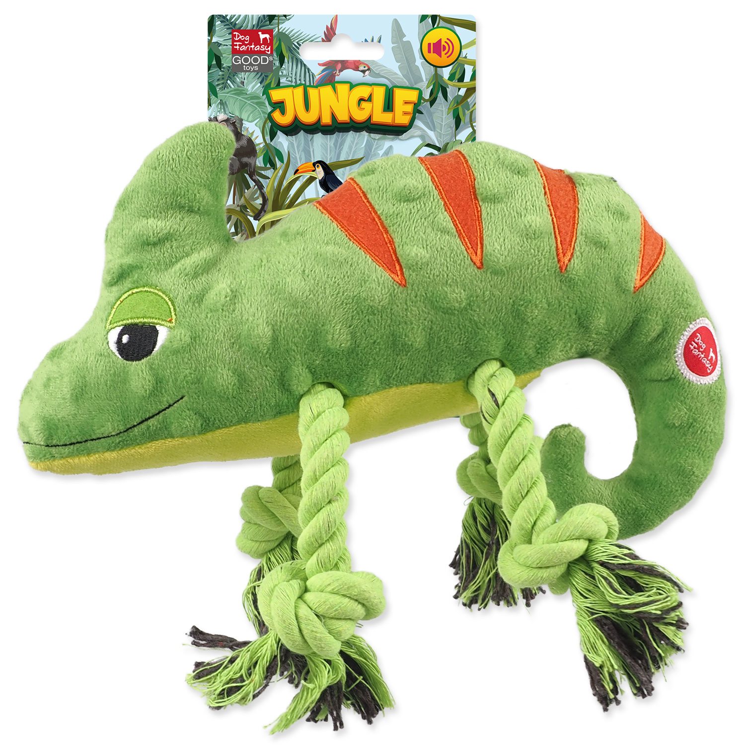 Levně Dog Fantasy hračka Jungle chameleon pískací zelená 28cm