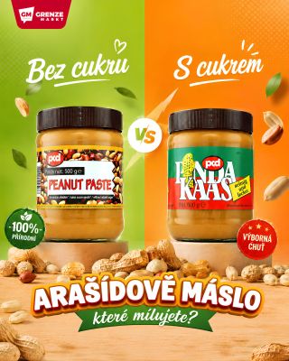 🥜 TÝM BEZ CUKRU, nebo TÝM SLADKÁ? 👀 Arašídová másla PCD jsou znovu skladem v Grenze Markt! 💚 Tým bez cukru: Přirozená chuť...