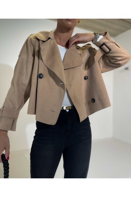 FLAUŠOVÝ CROPPED TRENCH COAT camel