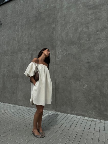 OFF SHOULDERS ŠATY S PODÍLEM LNU nude