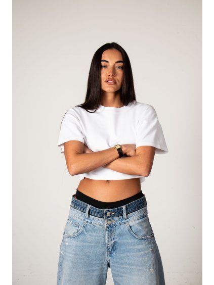BAVLNĚNÉ TRIČKO heavy cotton - cropped white