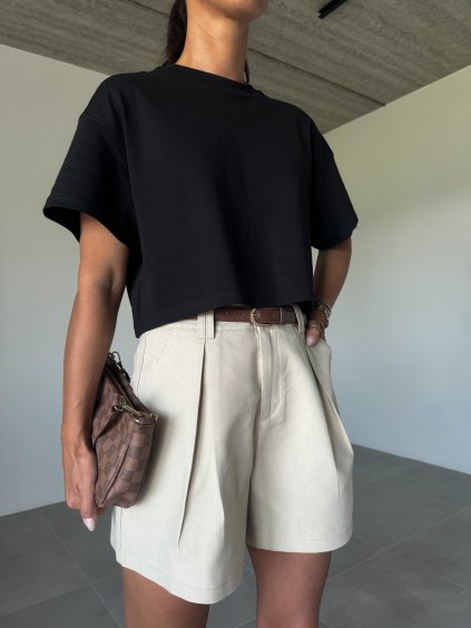 NABÍRANÉ ŠORTKY S PÁSKEM beige