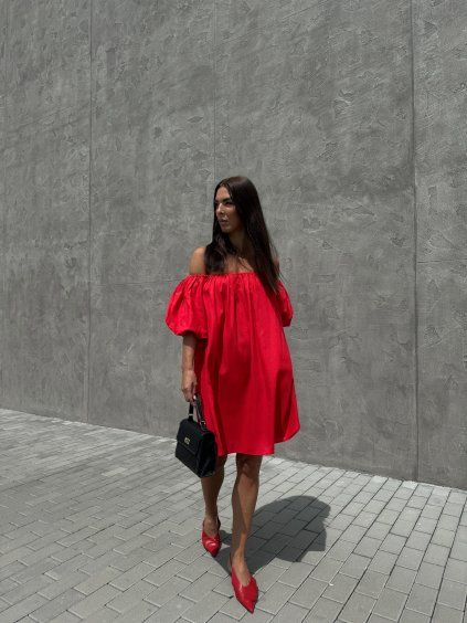OFF SHOULDERS ŠATY S PODÍLEM LNU red