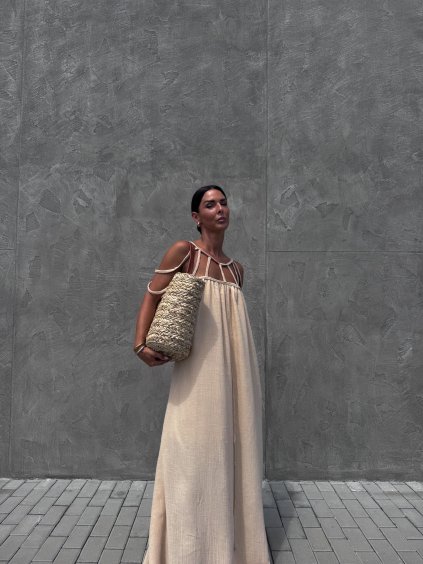 MUŠELÍNOVÉ ANTIC MAXI ŠATY beige