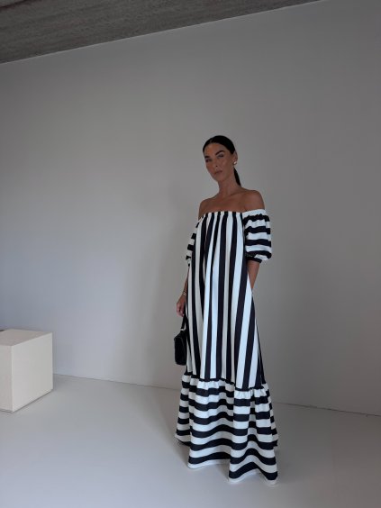 PRUHOVANÉ MAXI ŠATY black/white