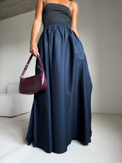 KOLOVÁ BAVLNĚNÁ MAXI SUKNĚ navy