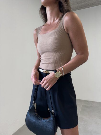 STRETCH CROP TOP S VYCPÁVKAMI beige