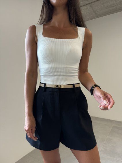 STRETCH CROP TOP S VYCPÁVKAMI white