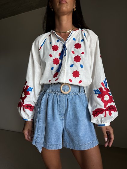 BOHO KOŠILE  S VÝŠIVKOU blue/red