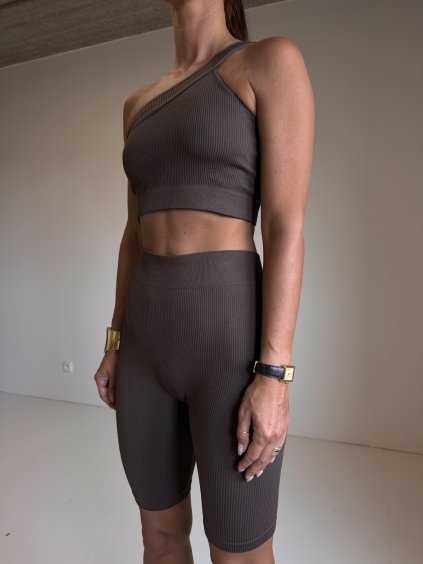 KOMPLET ŠORTKY+ TOP NA JEDNO RAMENO brown