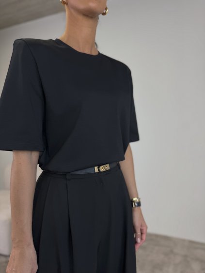 TRIKO S VYCPÁVKAMI black - vysokogramážní bavlna