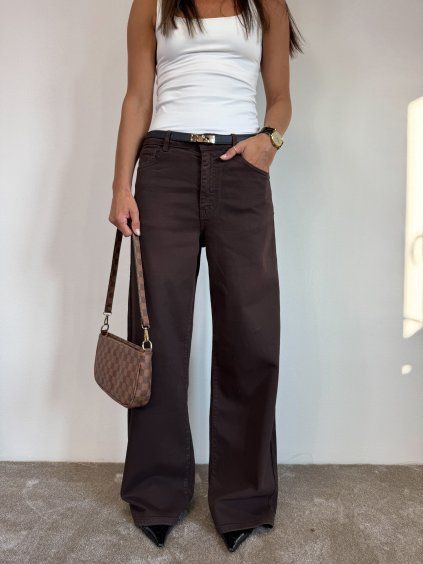 DENIM ŠIROKÉ DŽÍNY brown