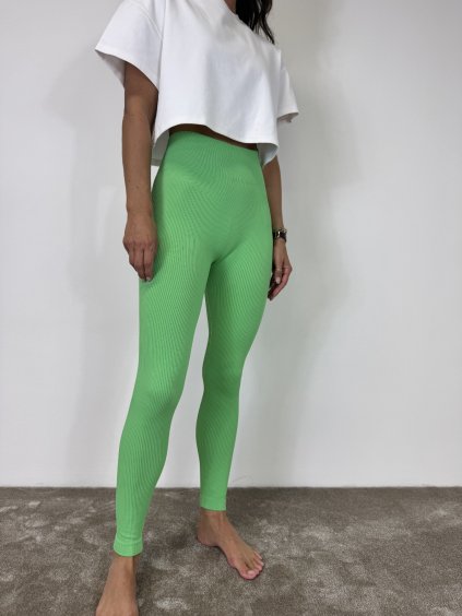 STAHOVACÍ ŽEBROVANÉ HIGH WAIST LEGÍNY light green