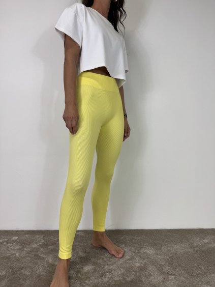 STAHOVACÍ ŽEBROVANÉ HIGH WAIST LEGÍNY yellow