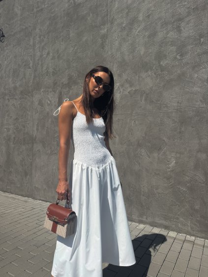 MIDI ŠATY S ŽABIČKOVANÝM TOPEM white