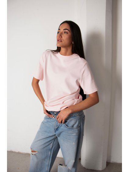 TRIČKO S ELASTANEM heavy cotton - oversized pastel pink