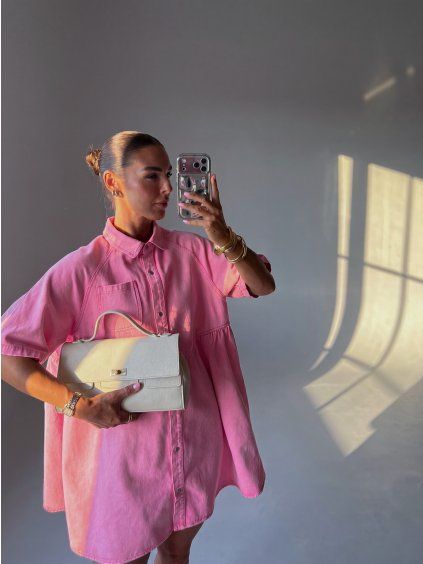 OVERSIZED DENIM ŠATY pink