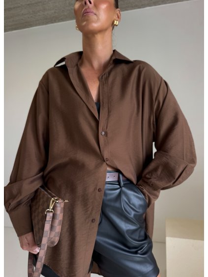OVERSIZED KOŠILE Z VISKOZY brown