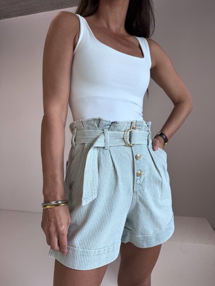 DENIM PRUHOVANÉ ŠORTKY PAPER BAG blue/cream