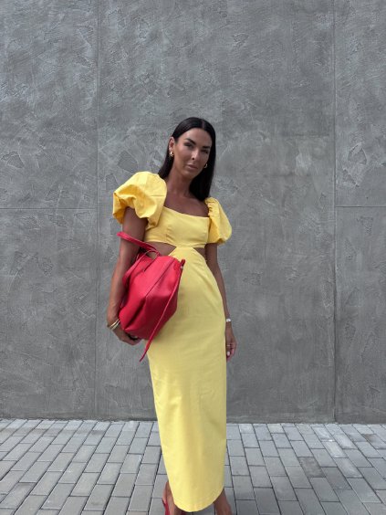 MIDI ŠATY S PODÍLEM LNU yellow