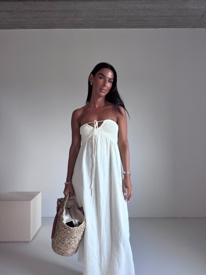 MUŠELÍNOVÉ MIDI ŠATY cream